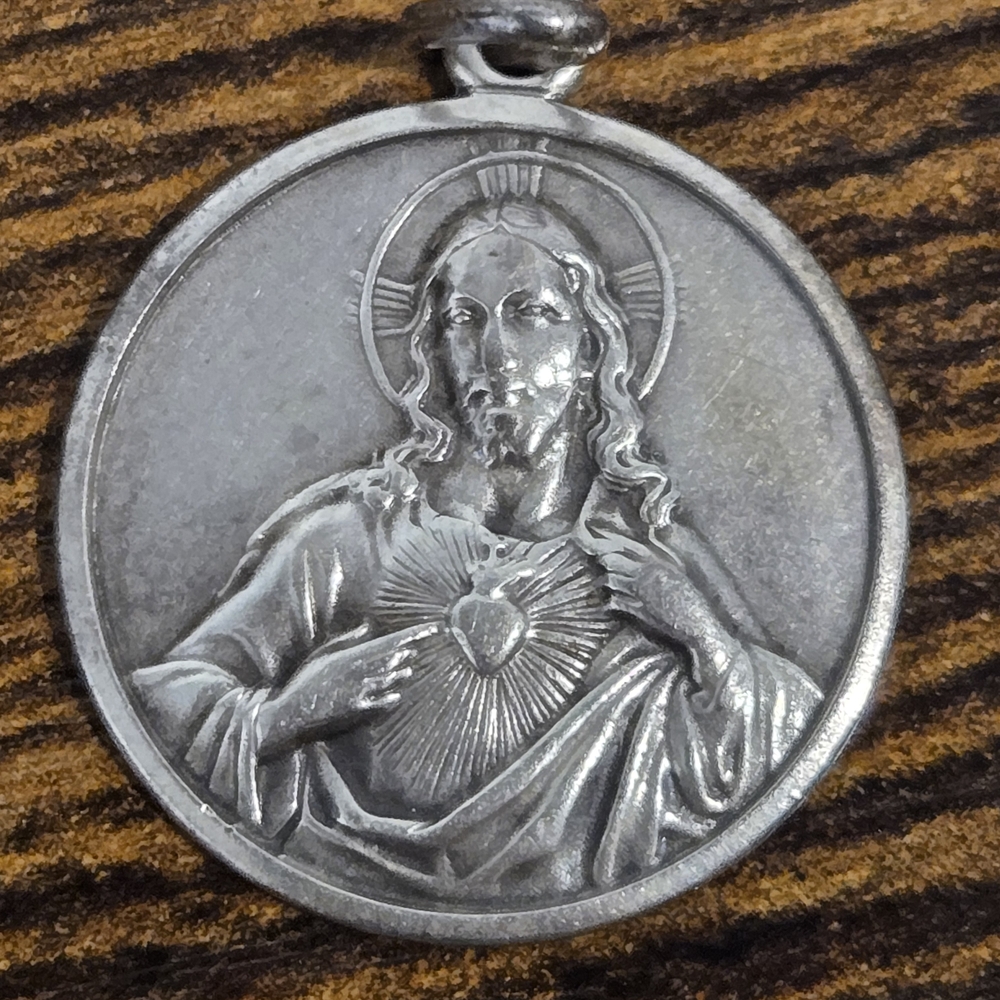 Vintage Silver 925 Sacred Heart Double-sided Medallion Pendant